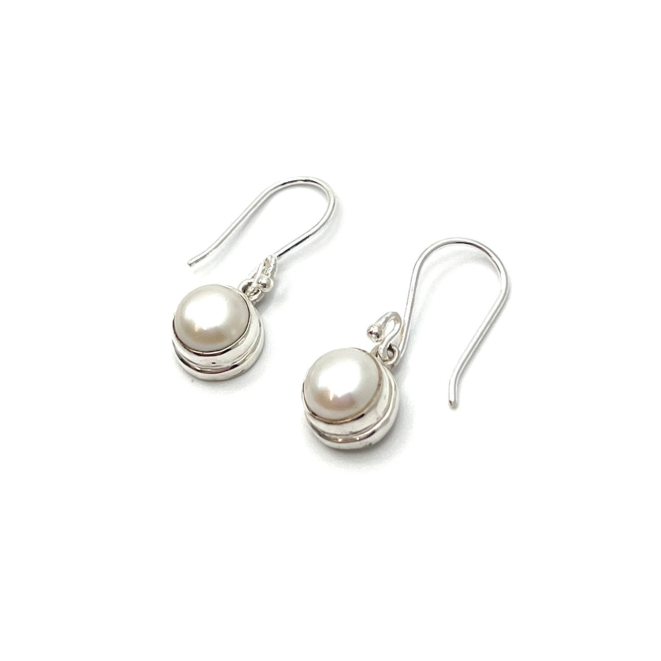 Sterling Silver Round Pearl Earrings