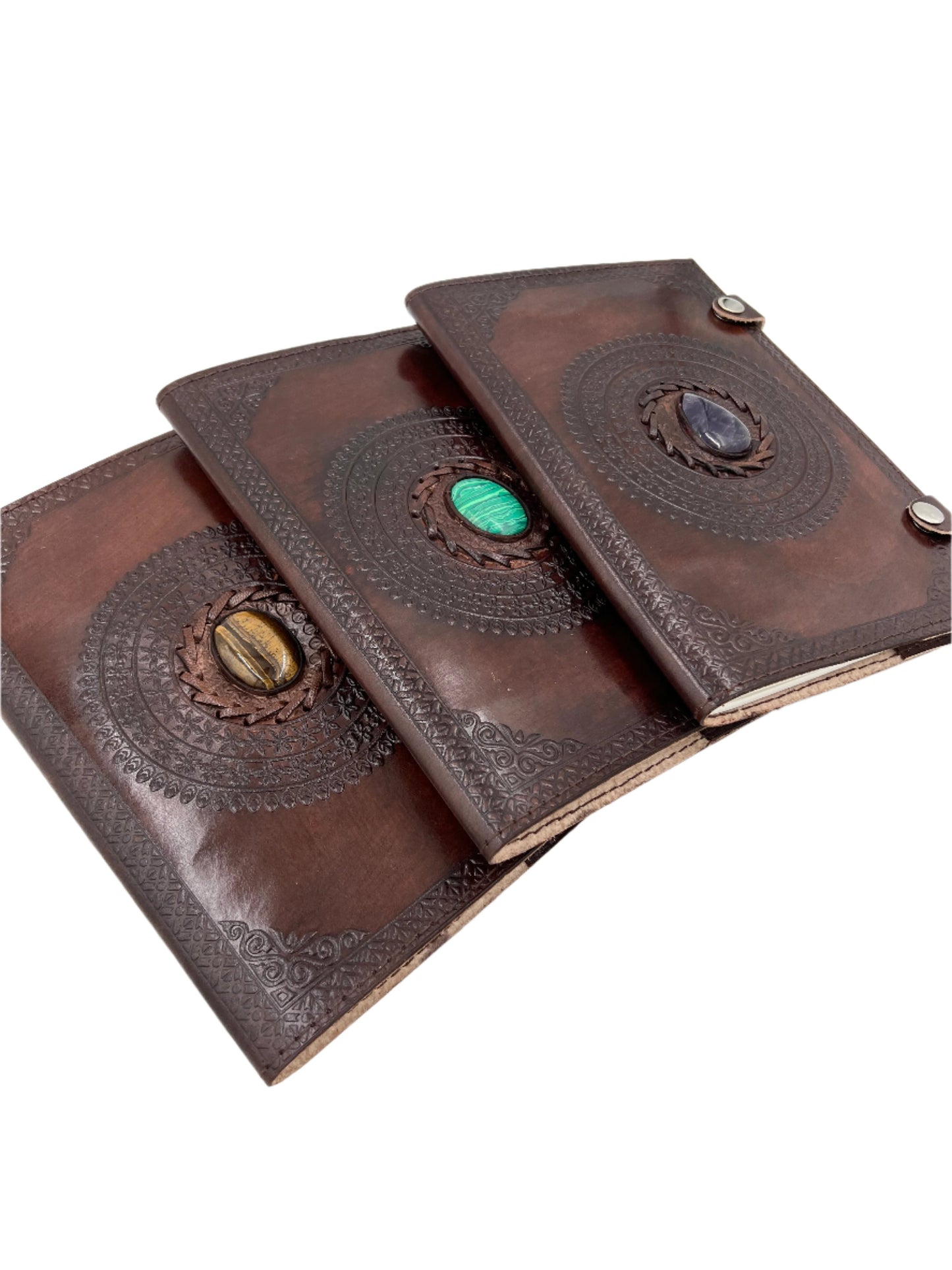 Camel Leather Gemstone Journal | Circle Mandala | 9" x 6" x 1/2"