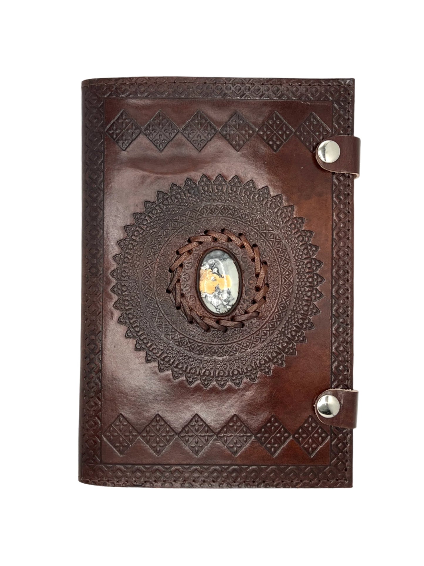 Camel Leather Gemstone Journal | Diamond Mandala | 9" x 6" x 1/2"