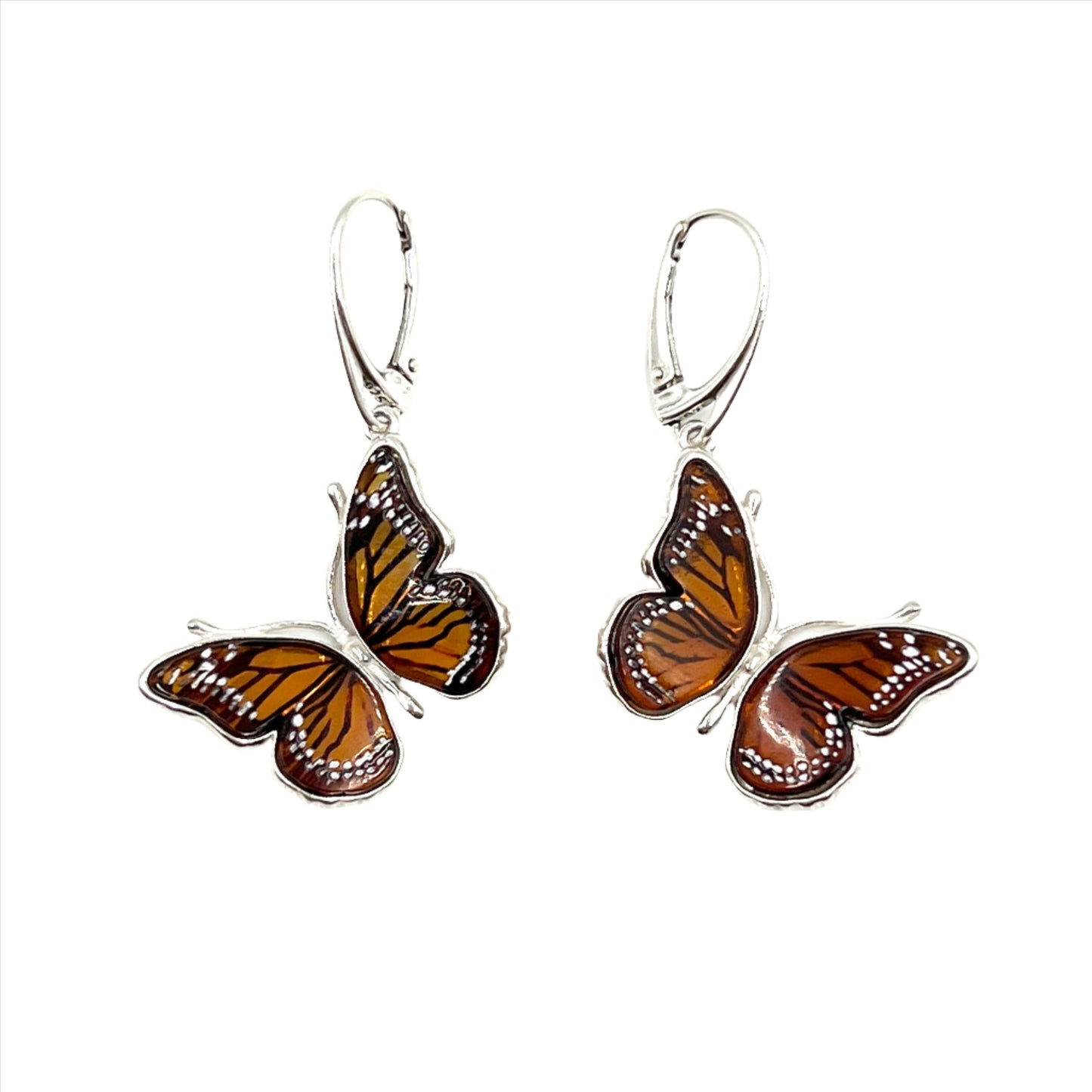 Sterling Silver Amber Butterfly Earrings