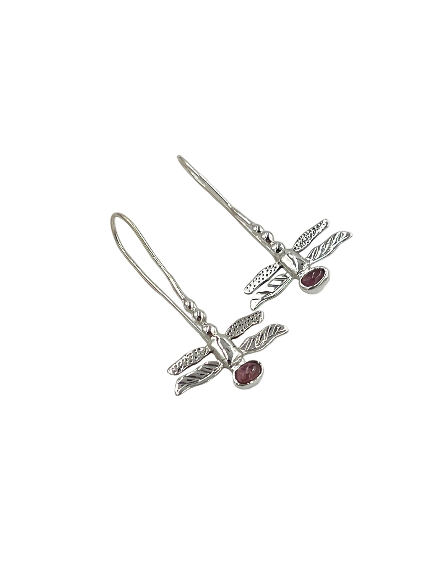 Silver Gemstone Dragonfly Earrings