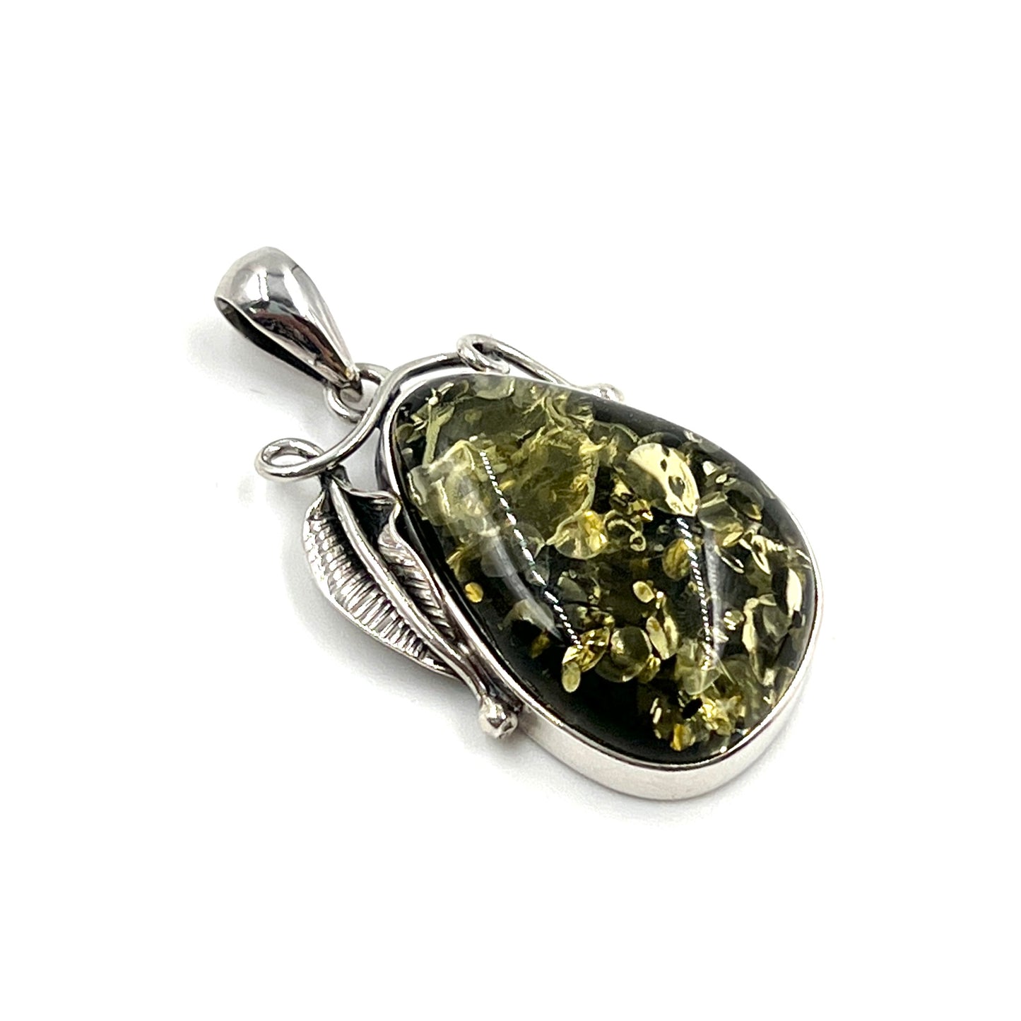 Green Amber Freeform Pendants