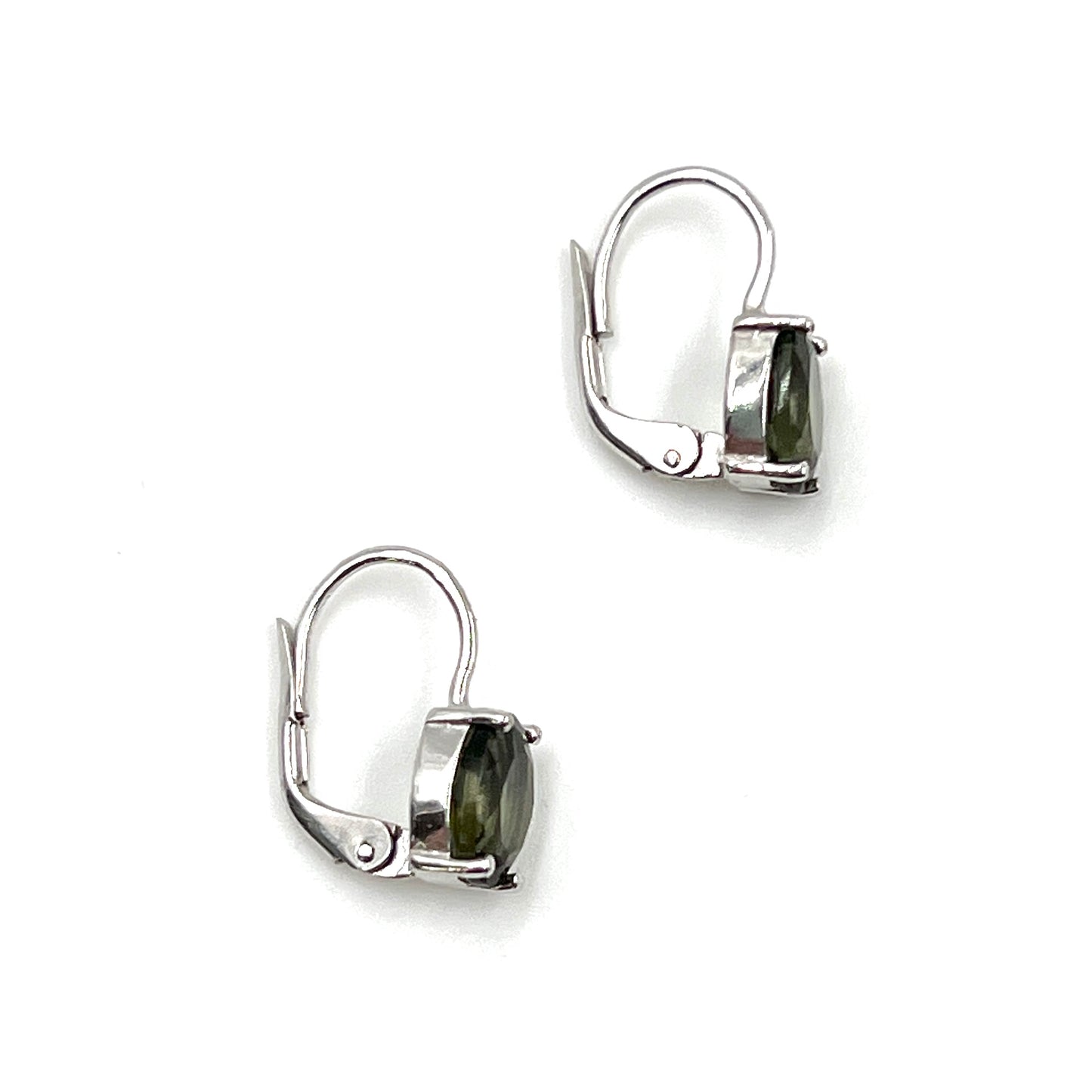 Sterling Silver Faceted Moldavite Oval Earrings