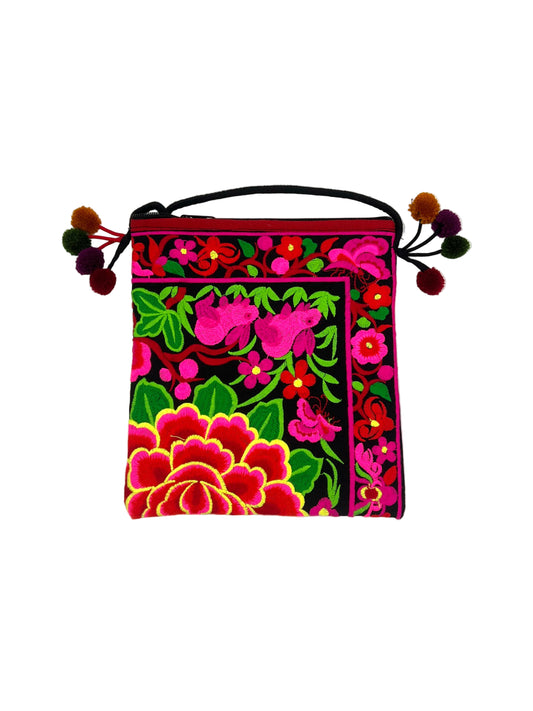 Embroidered Lotus Flower Crossbody Bag