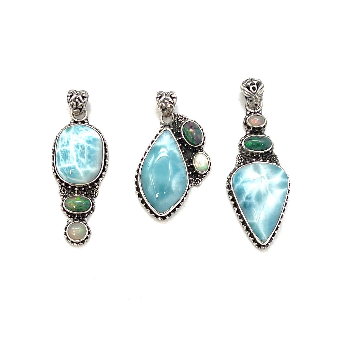 Sterling Silver Larimar & Opal Pendants