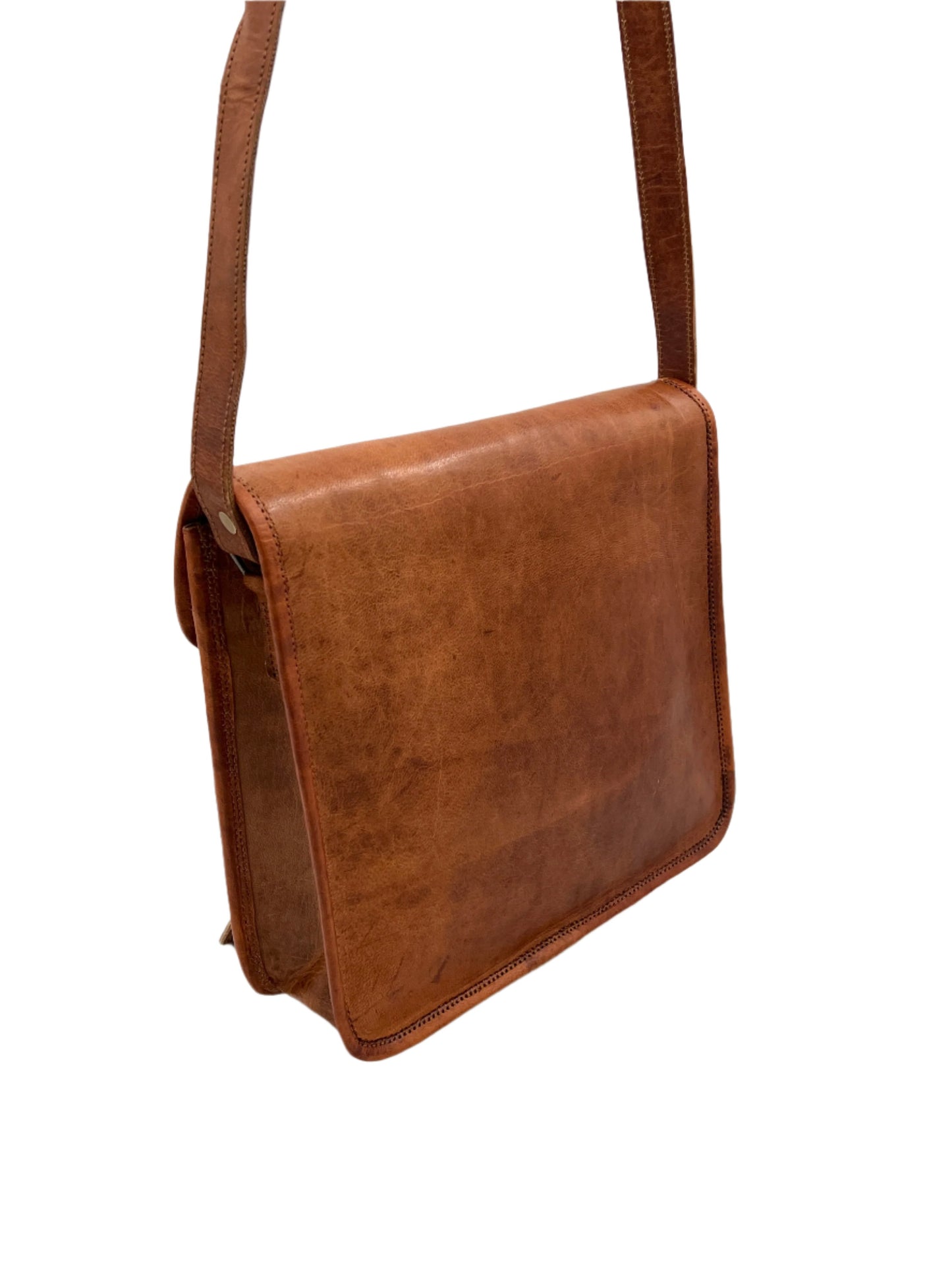 Camel Leather Cross Body Messenger Bag