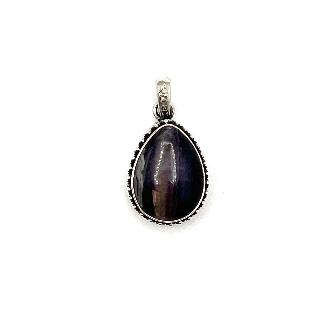 Sterling Silver Beaded Fluorite Teardrop Pendants