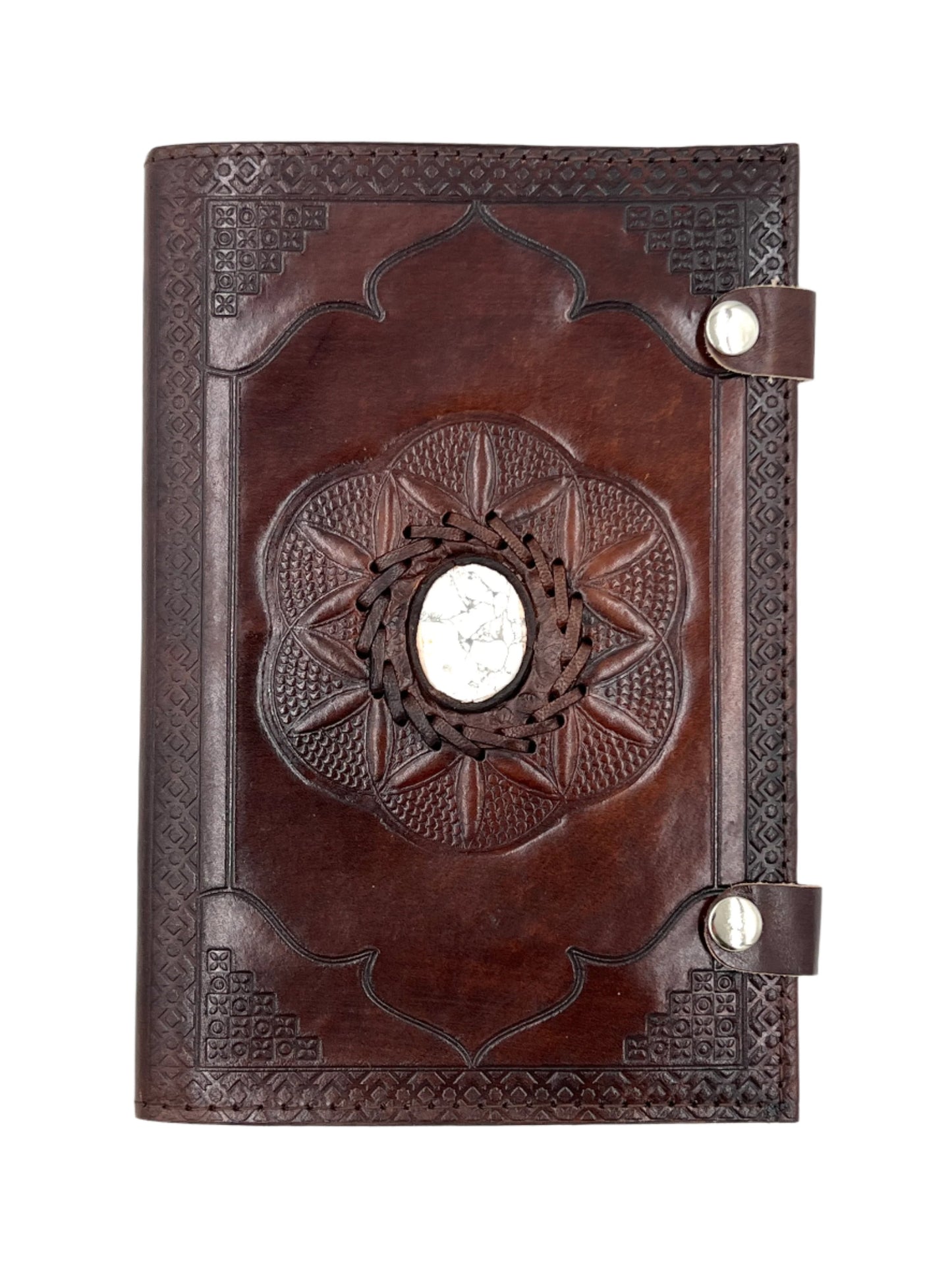 Camel Leather Gemstone Journal | Spiked Lotus | 9" x 6" x 1/2"