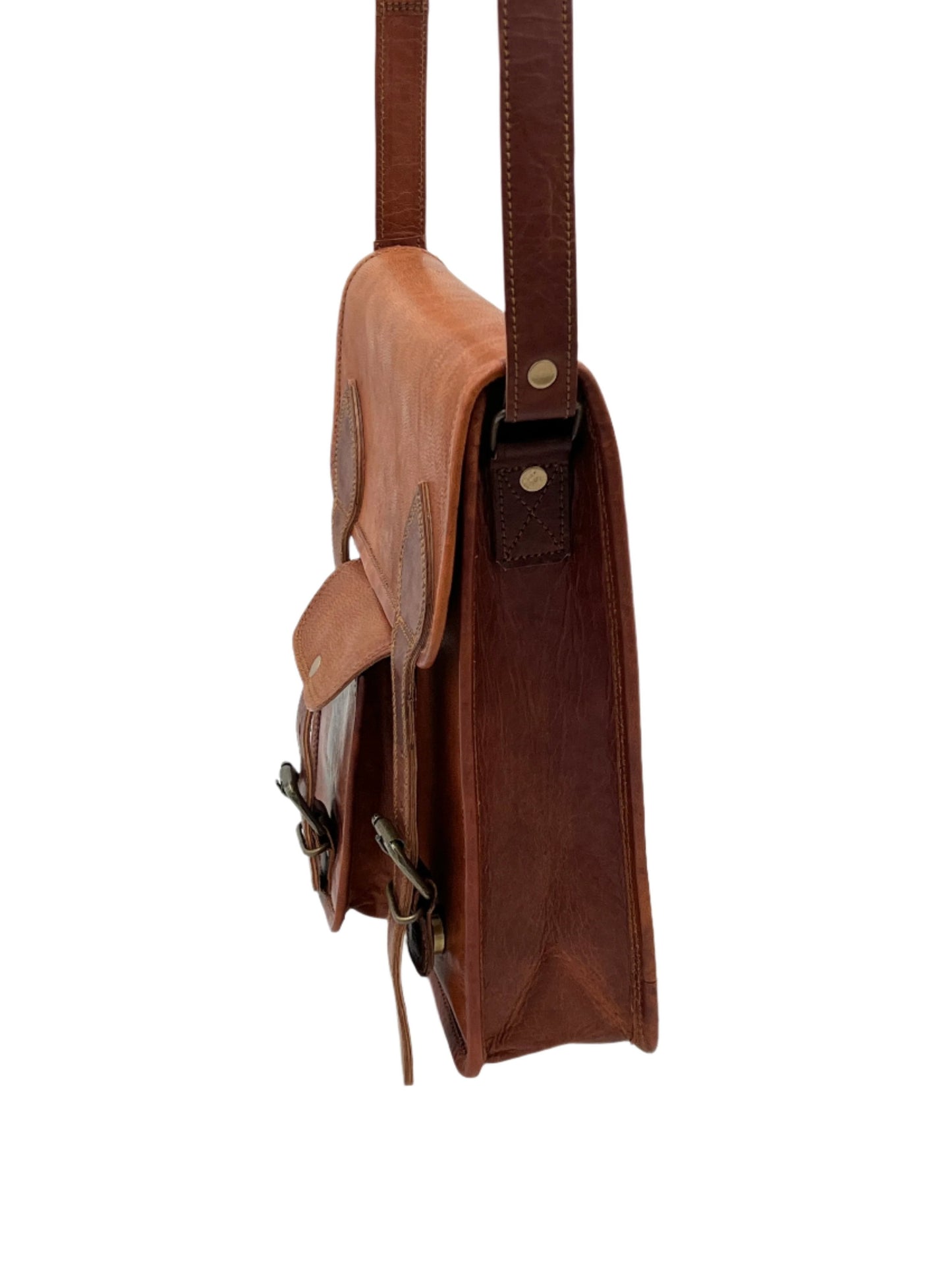 Camel Leather Cross Body Messenger Bag