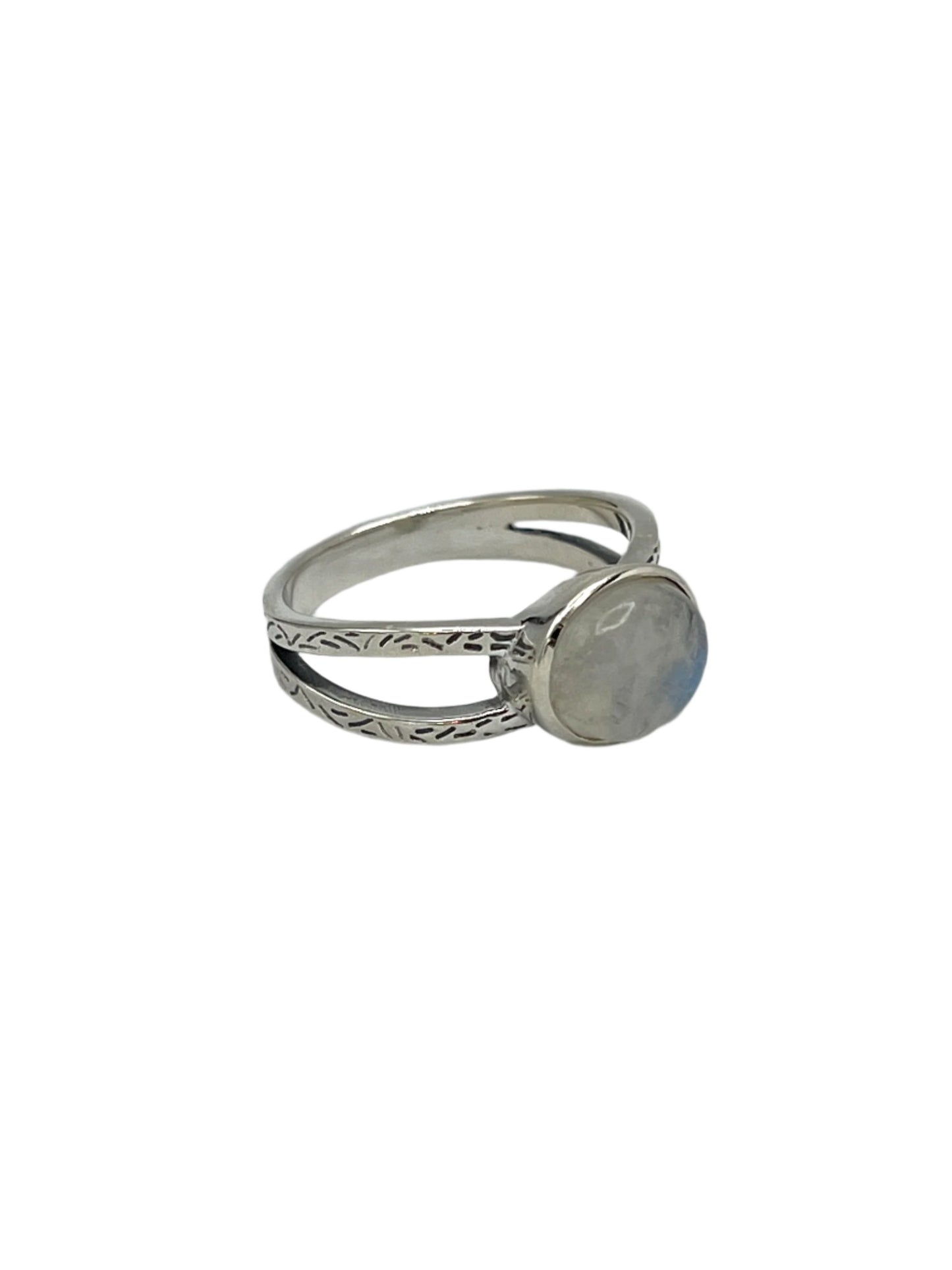 Sterling Silver Oval Moonstone Etched Ring