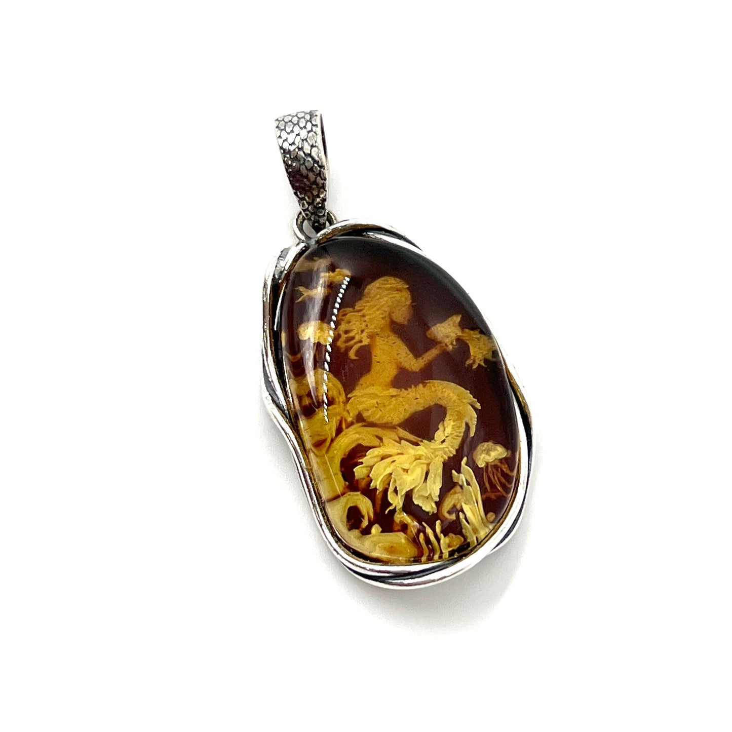 Handcarved Amber Mermaid Pendants