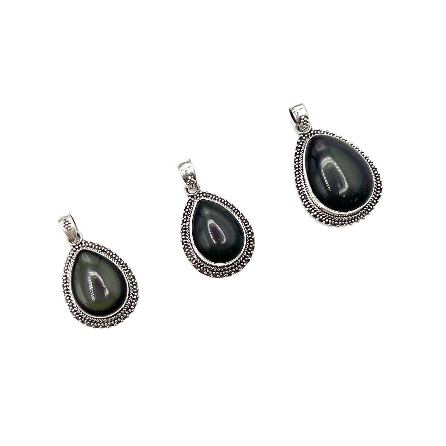 Sterling Silver Rainbow Obsidian Teardrop Pendants