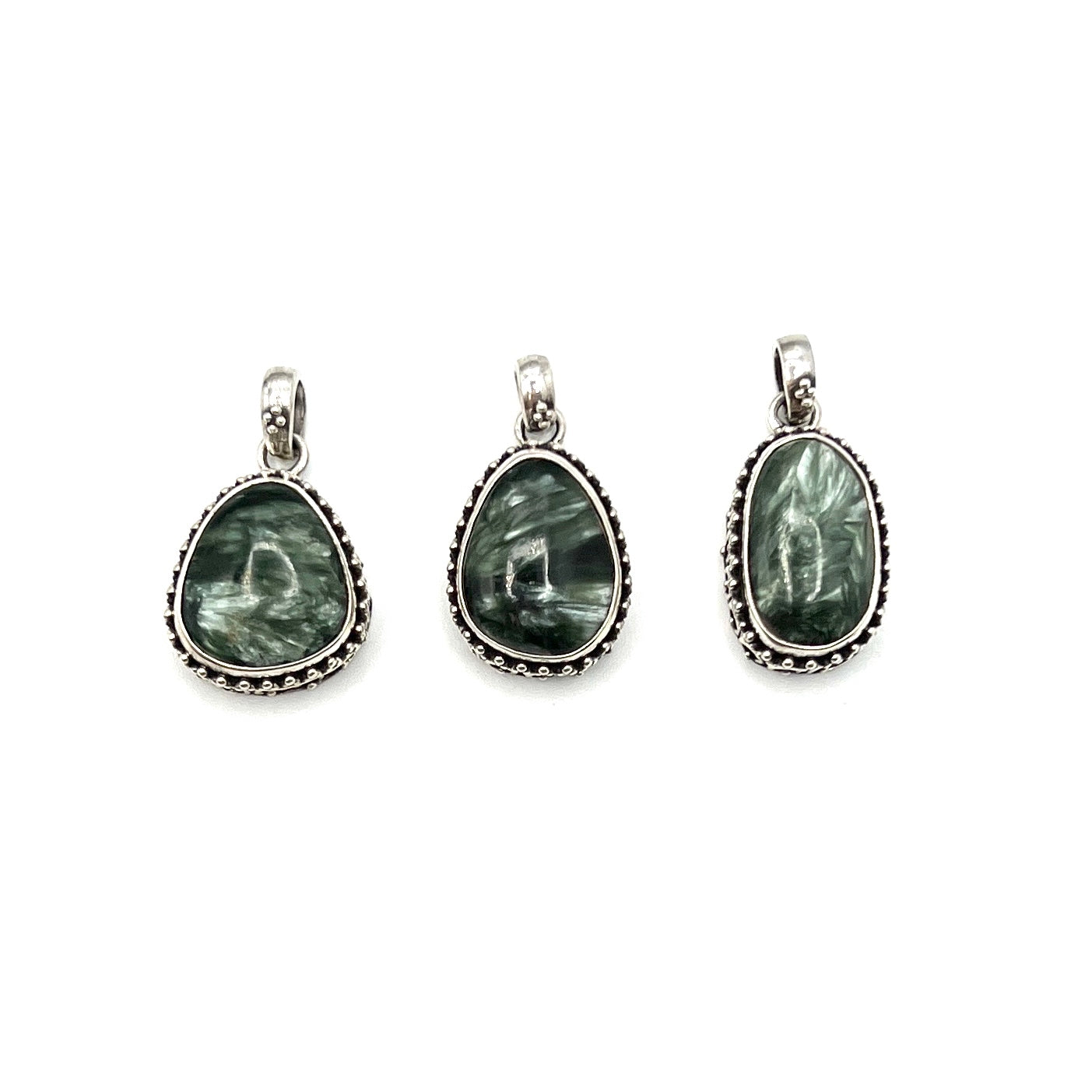 Sterling Silver Beaded Seraphinite Pendants