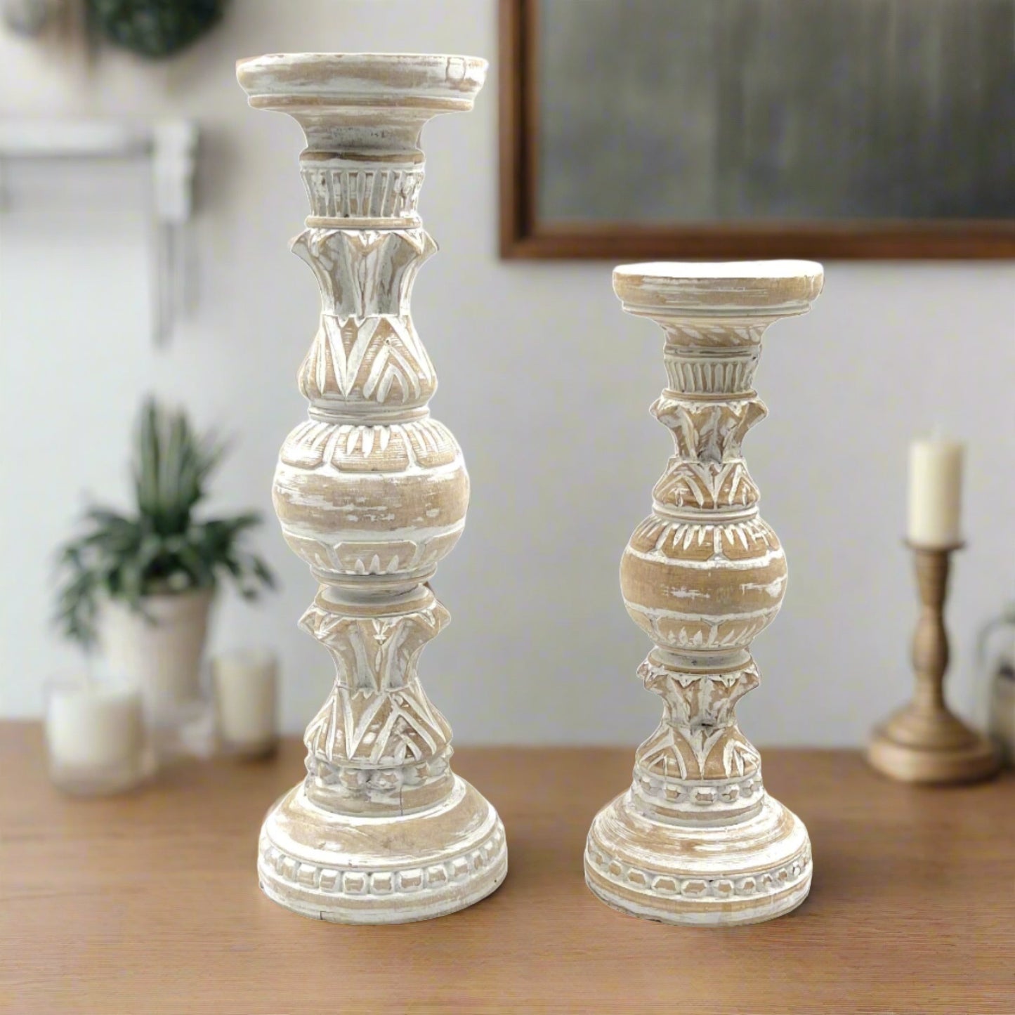 Carved Ball Candle Stands