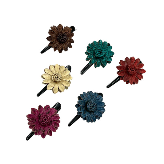 Leather Flower Hair Clips