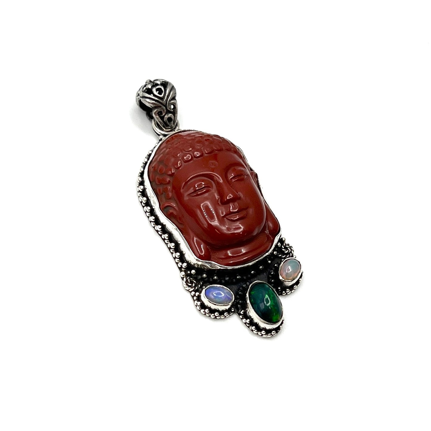 Red Jasper & Opal Buddha Head Pendants