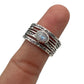 Sterling Silver Oval Moonstone Flower Band Ring