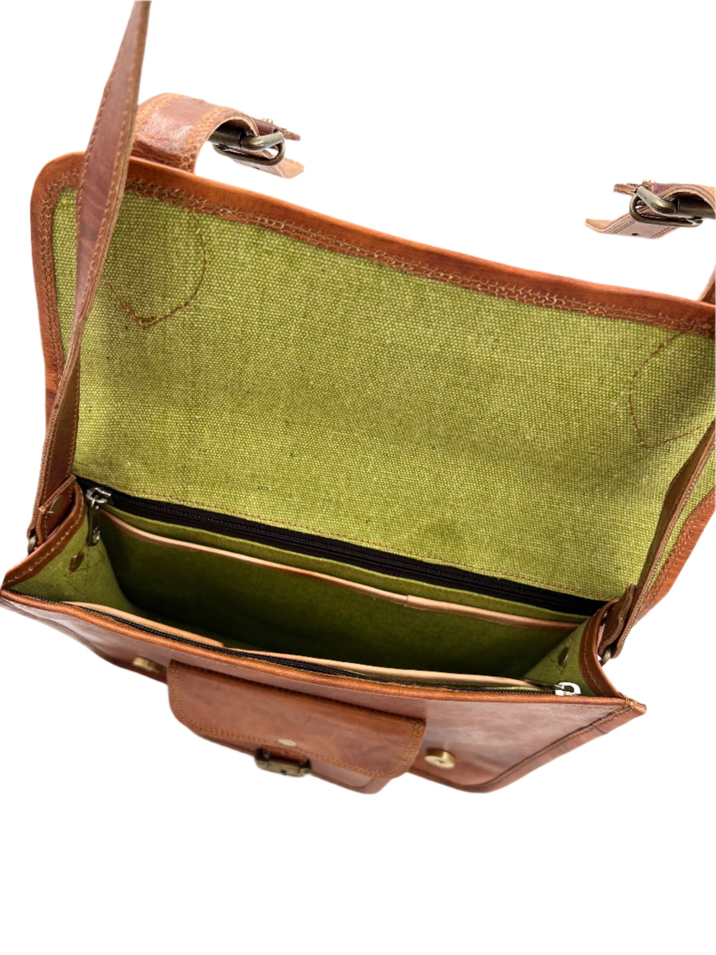 Camel Leather Cross Body Messenger Bag