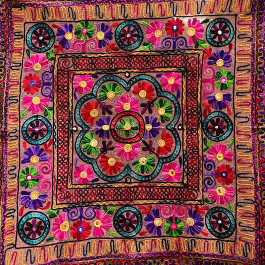 Flower Embroidered Wall Hanging  32"x 34"