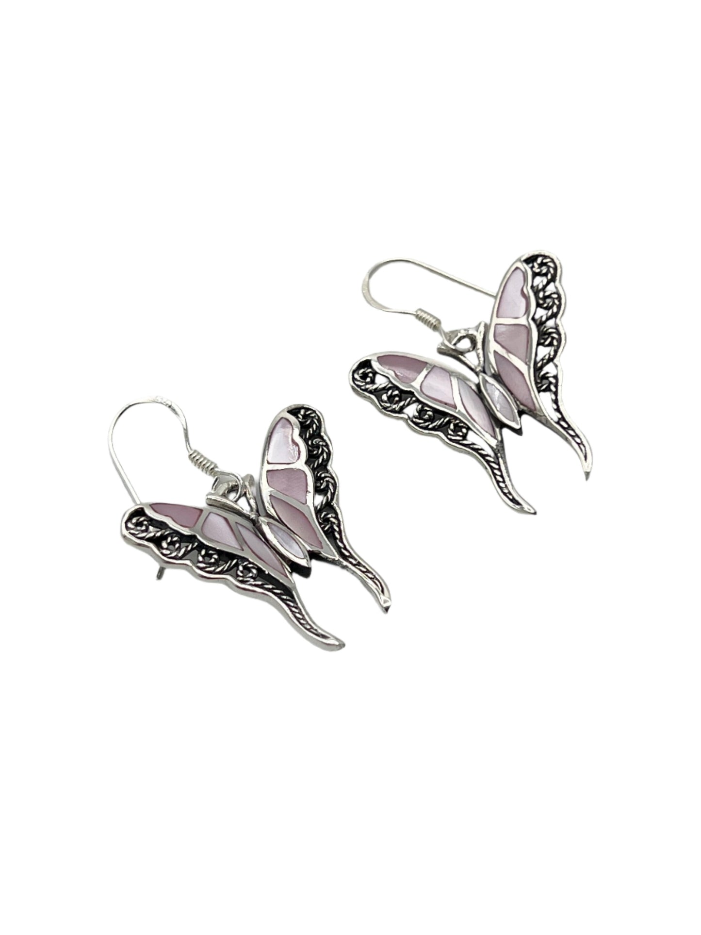 Sterling Silver Shell Filigree Butterfly Earrings