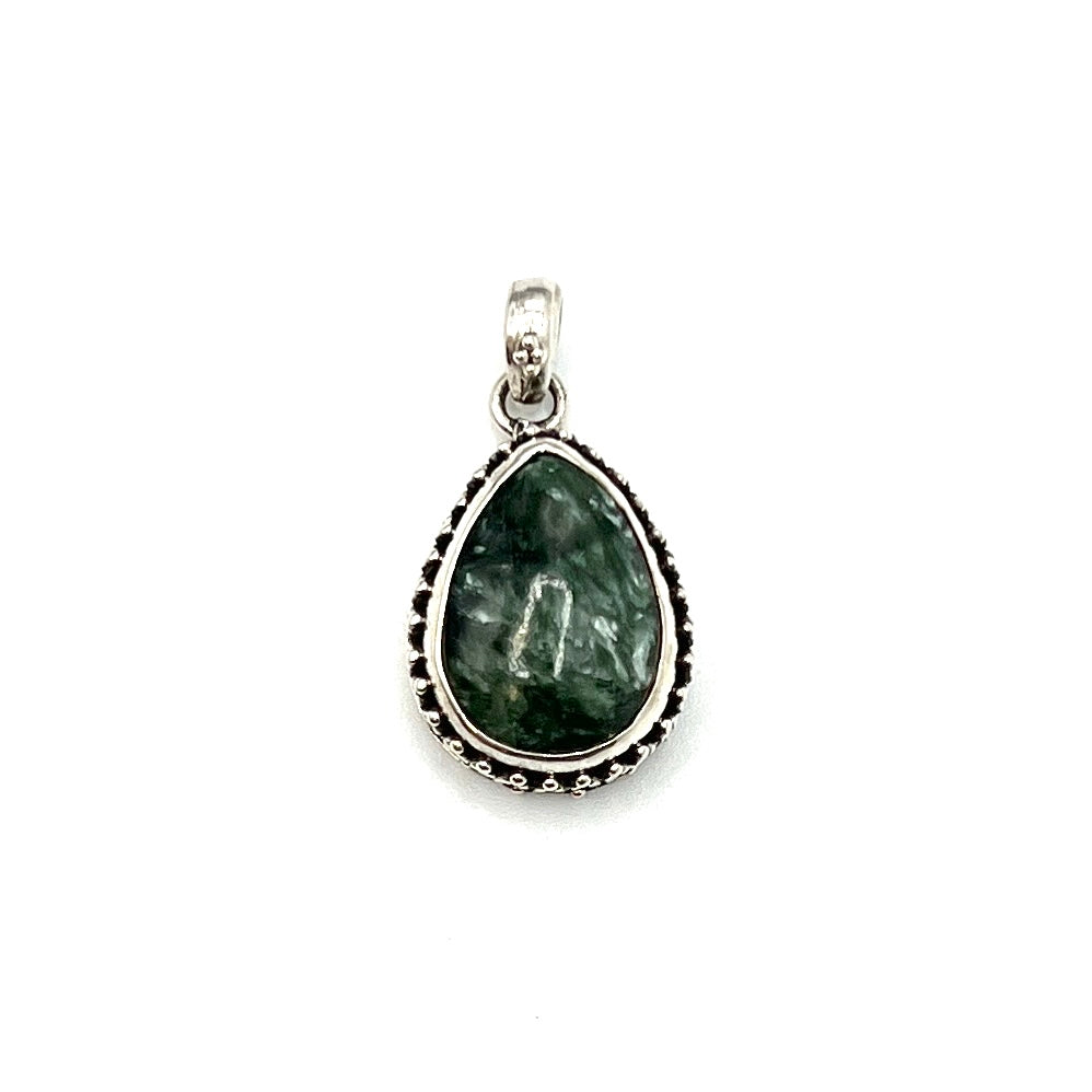 Sterling Silver Beaded Seraphinite Teardrop Pendants