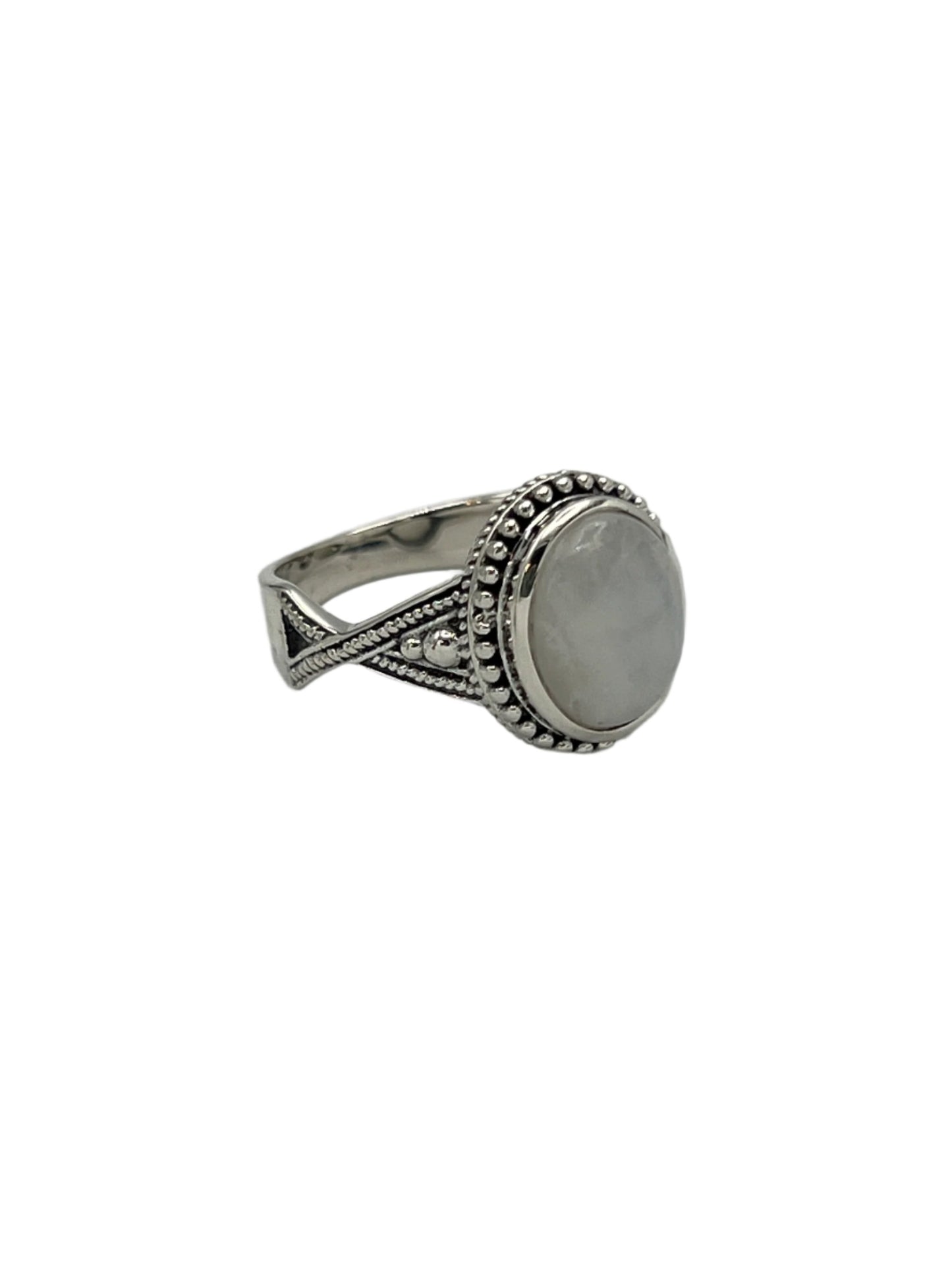 Sterling Silver Oval Moonstone Beaded Ring