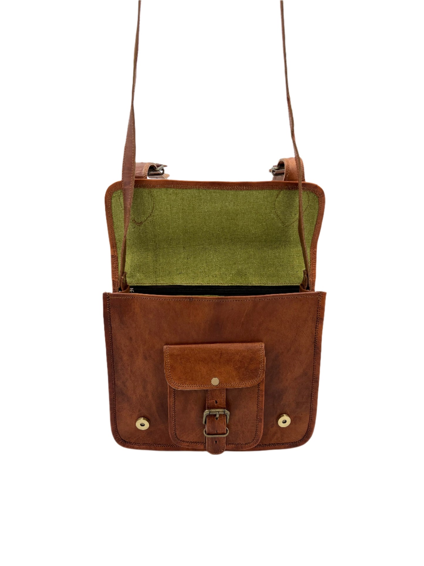 Camel Leather Cross Body Messenger Bag