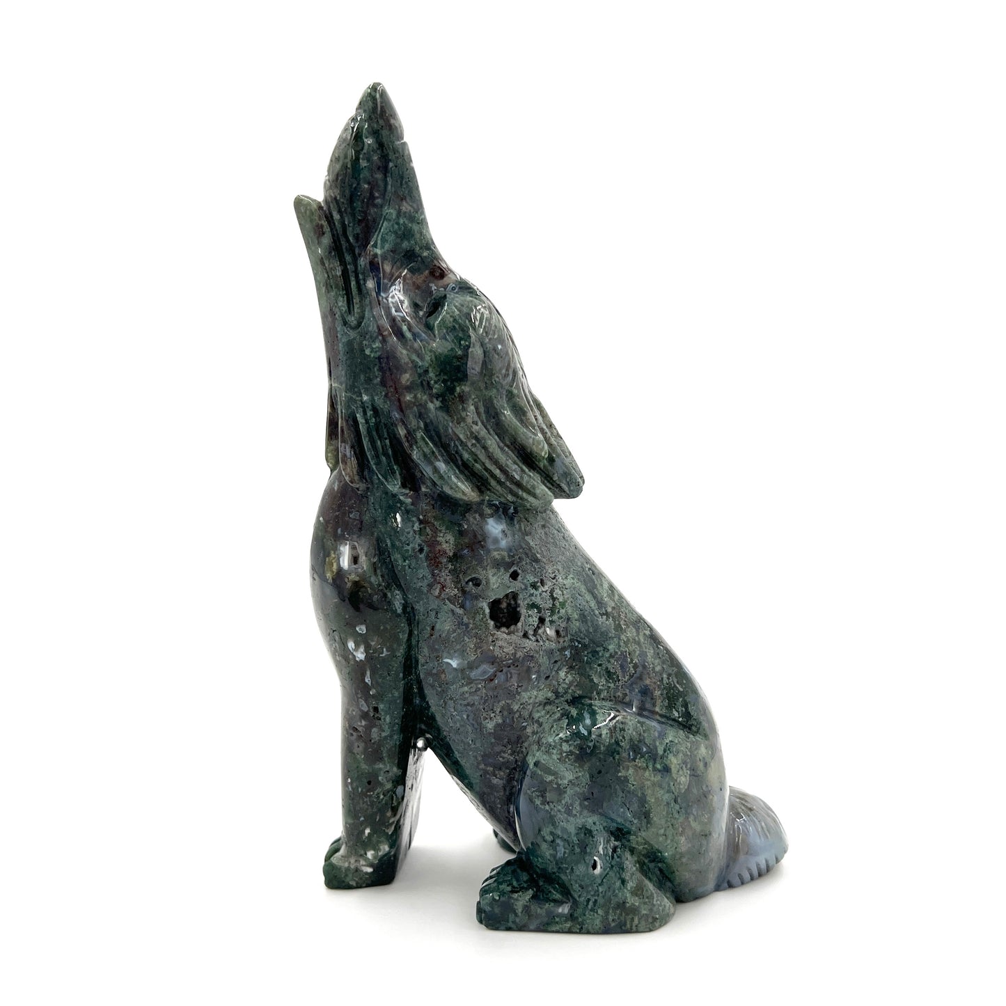 Moss Agate Howling Wolves