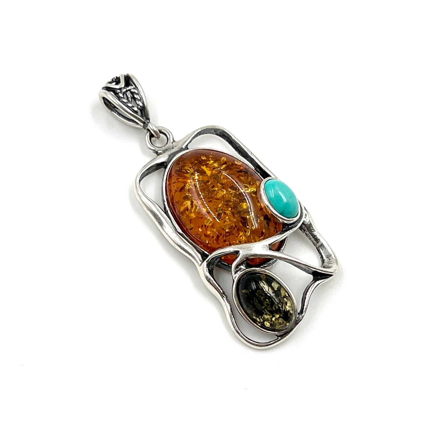 Sterling Silver Multi Amber Framed Pendants