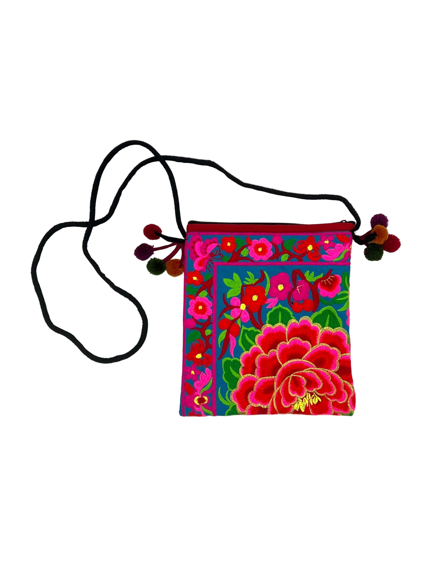Embroidered Lotus Flower Crossbody Bag