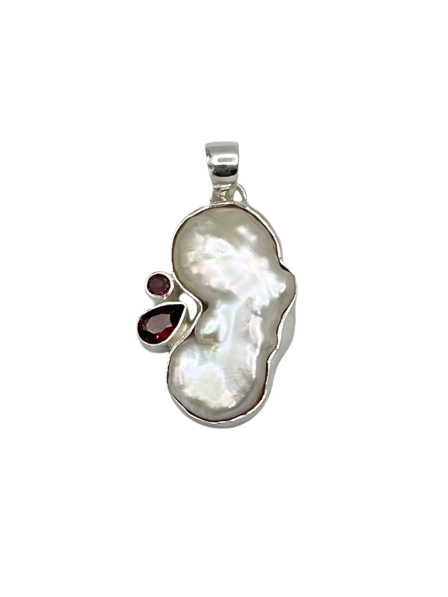 Sterling Silver Pearl & Garnet Pendants