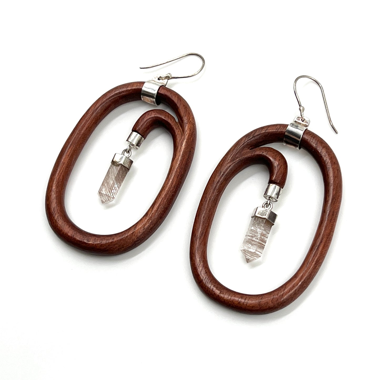 Sterling Silver Crystal Wood Hoop Earrings