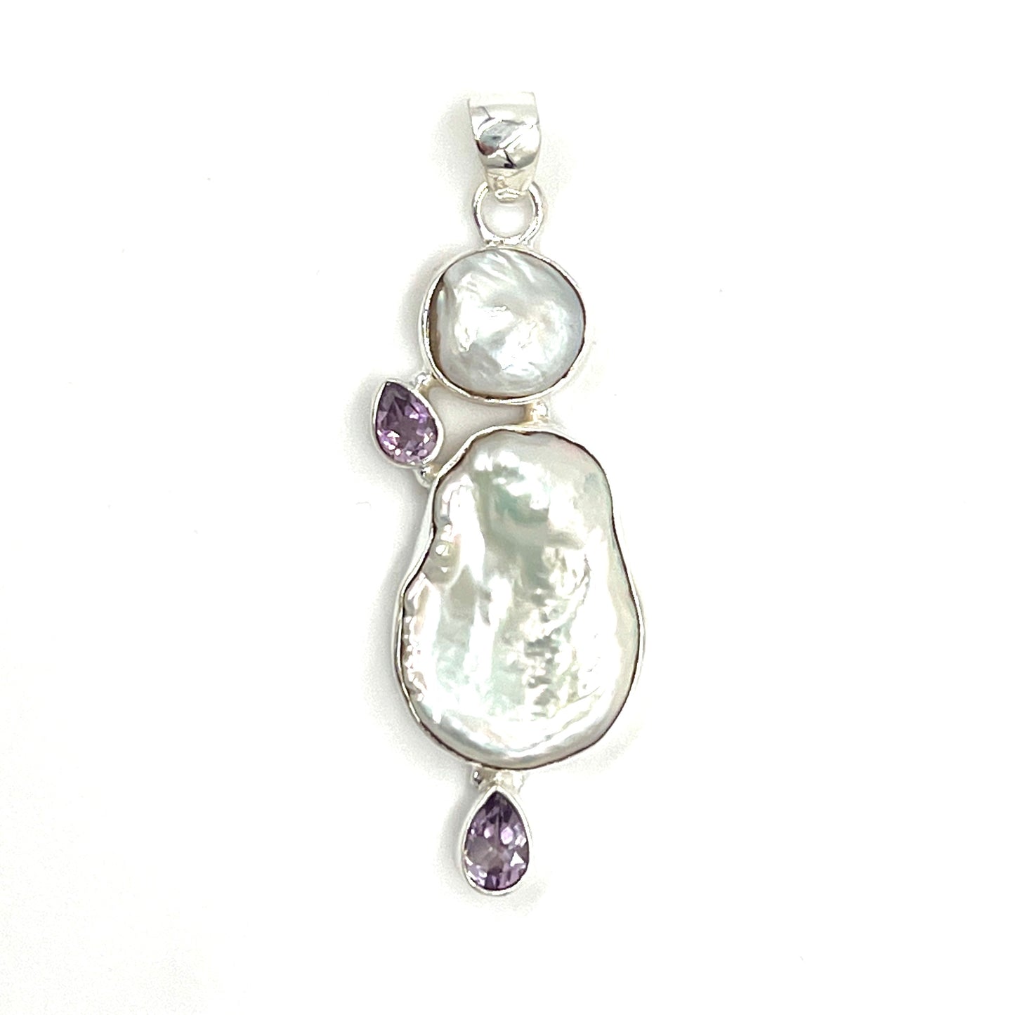 Sterling Silver Pearl & Amethyst Pendants