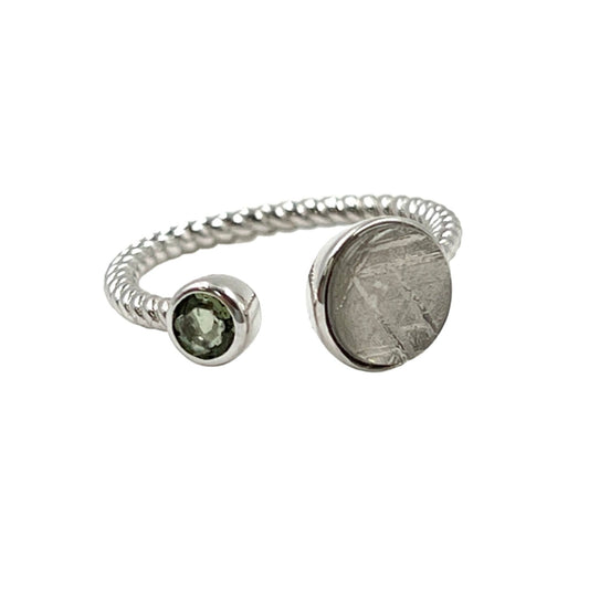Sterling Silver Iron Meteorite & Moldavite Rings