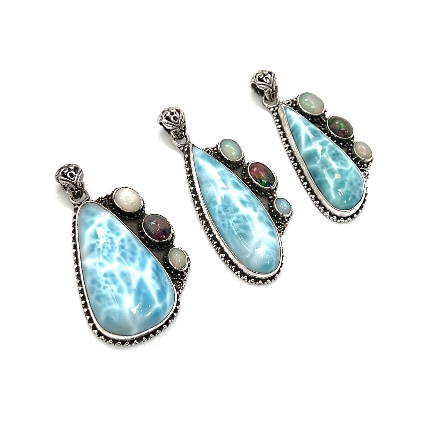 Sterling Silver Larimar & Triple Opal Pendants