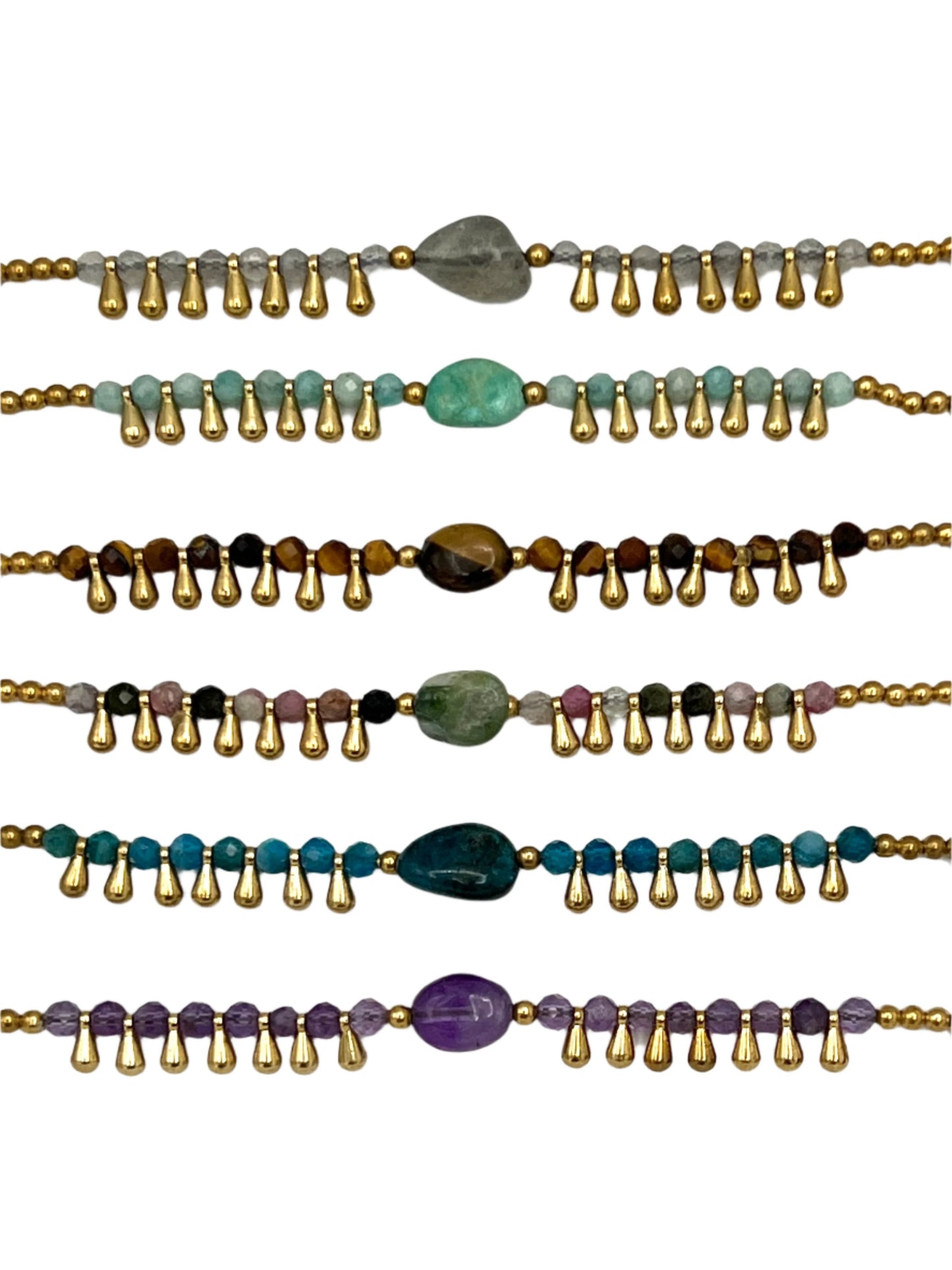 Gemstone Teardrop Brass Anklets