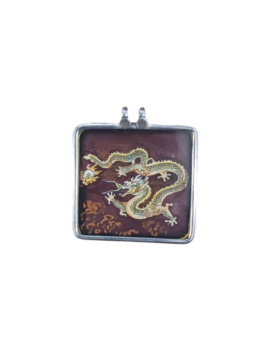 Sterling Silver Hand-painted Dragon Pendant