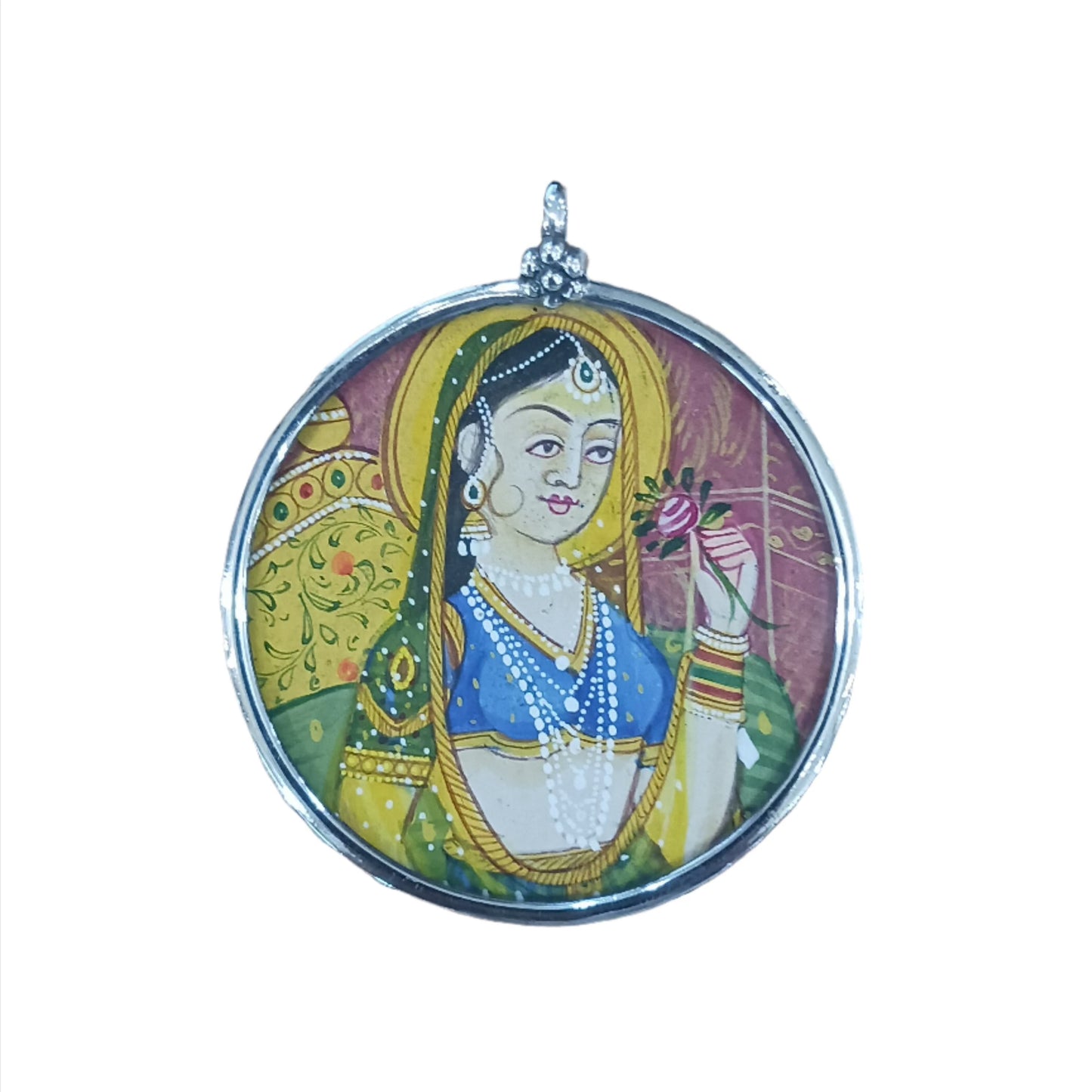 Sterling Silver Pavarti Hand-painted Pendant