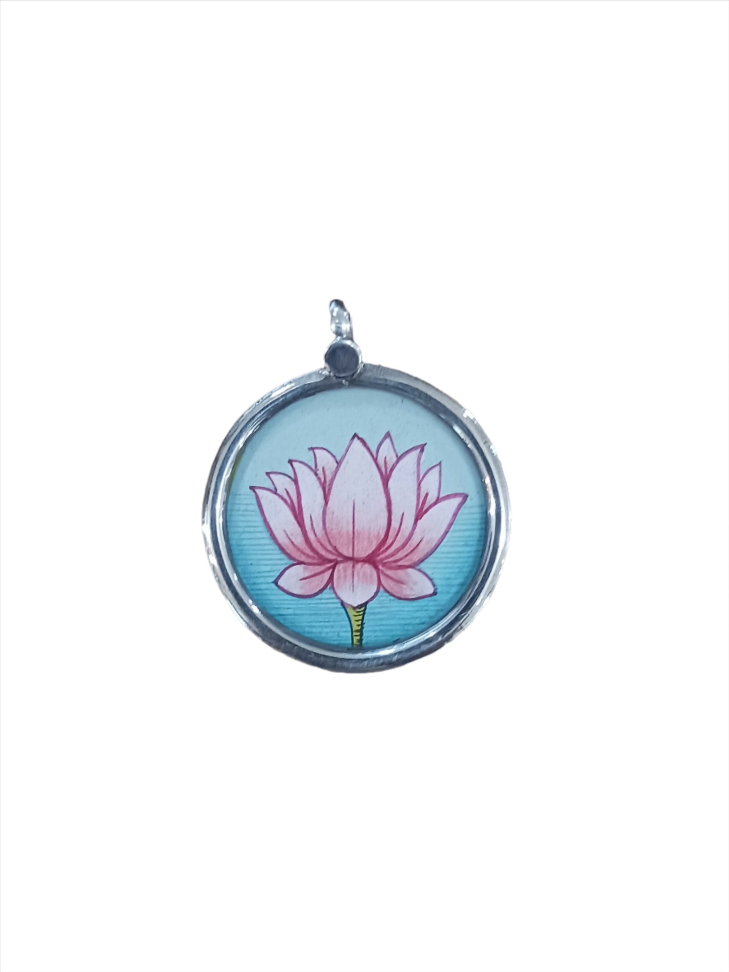 Sterling Silver Lotus Flower Hand-painted Pendant