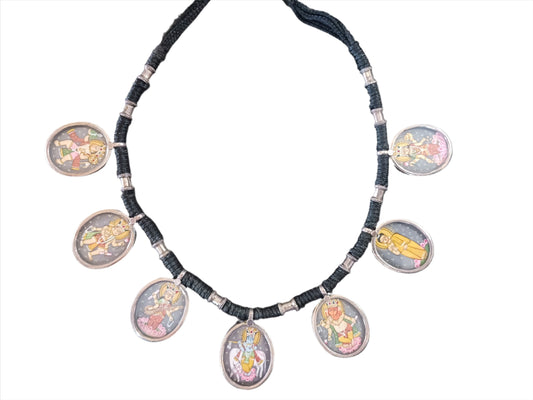 Sterling Silver Hand-painted Deity Necklace