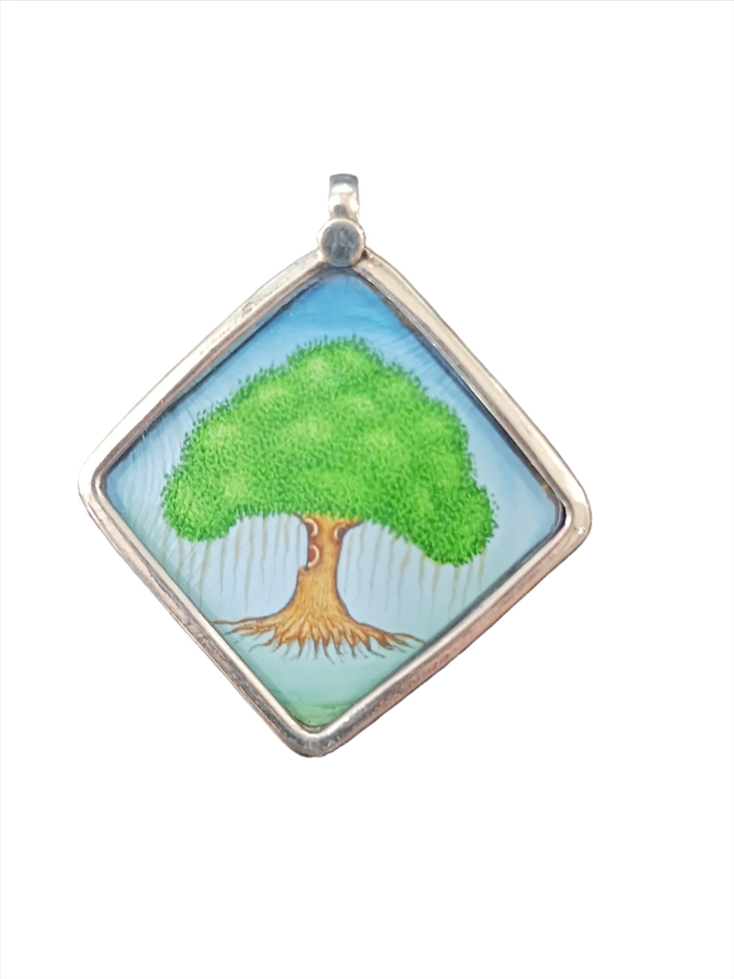 Sterling Silver Banyan Tree Hand-painted Pendant