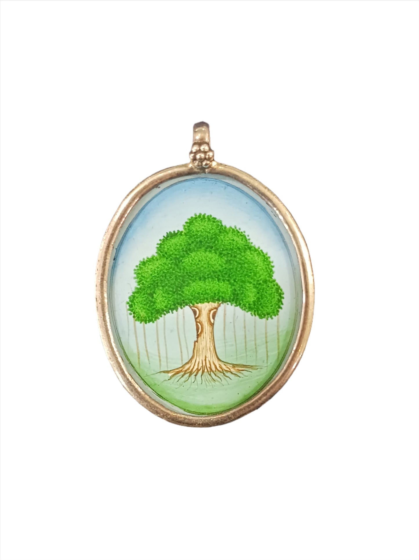 Sterling Silver Banyan Tree Hand-painted Pendant