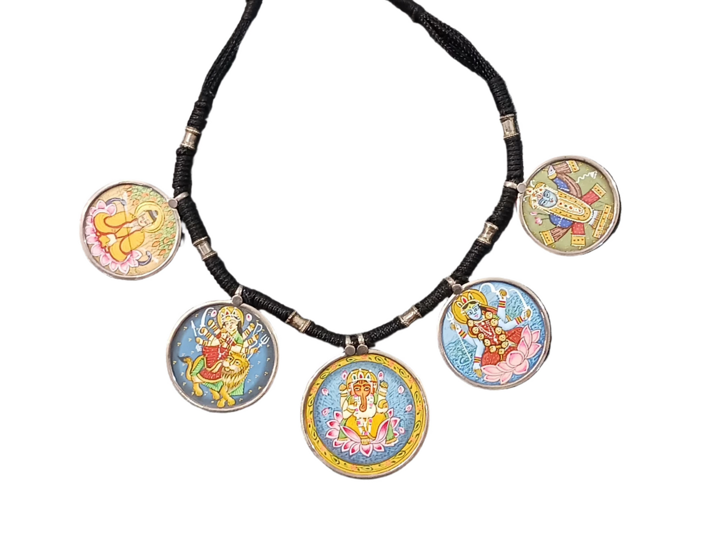 Sterling Silver Hand-painted Deities Necklace