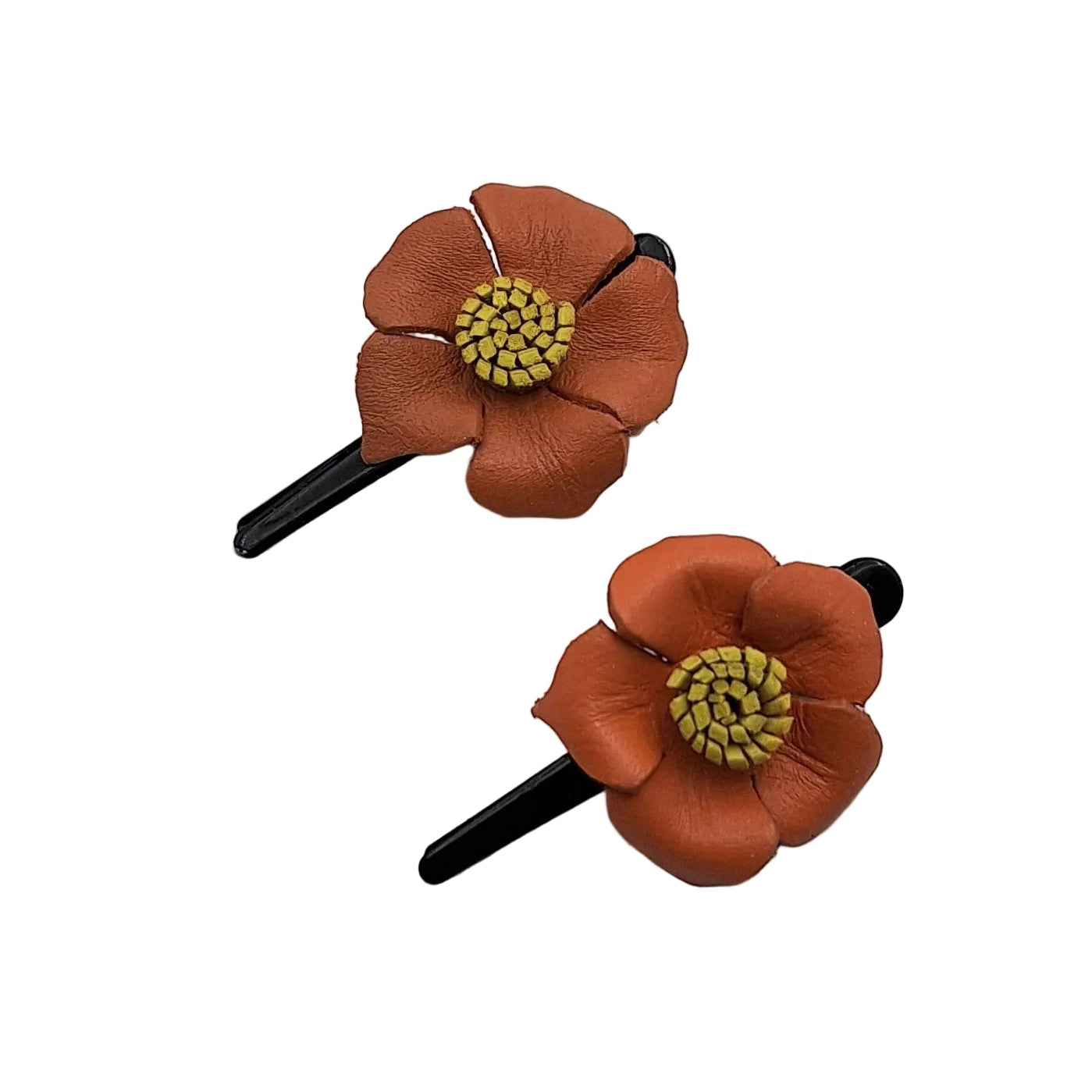 Leather Flower Hair Clips
