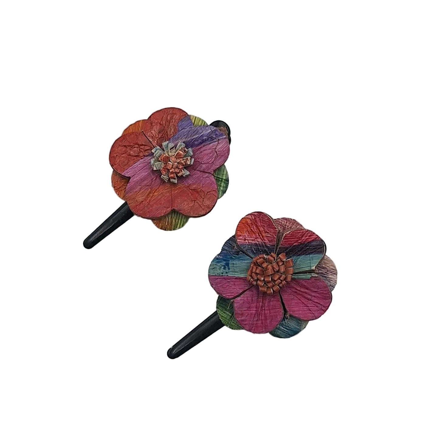 Leather Flower Hair Clips