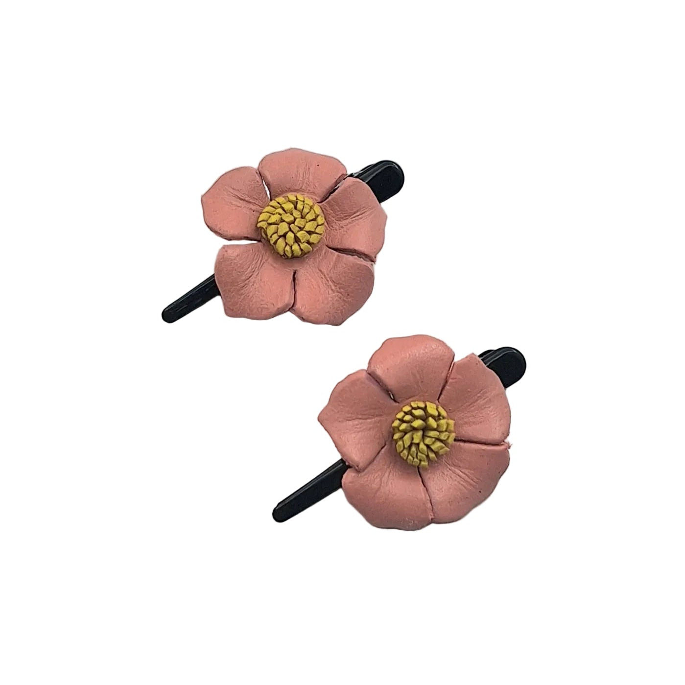 Leather Flower Hair Clips