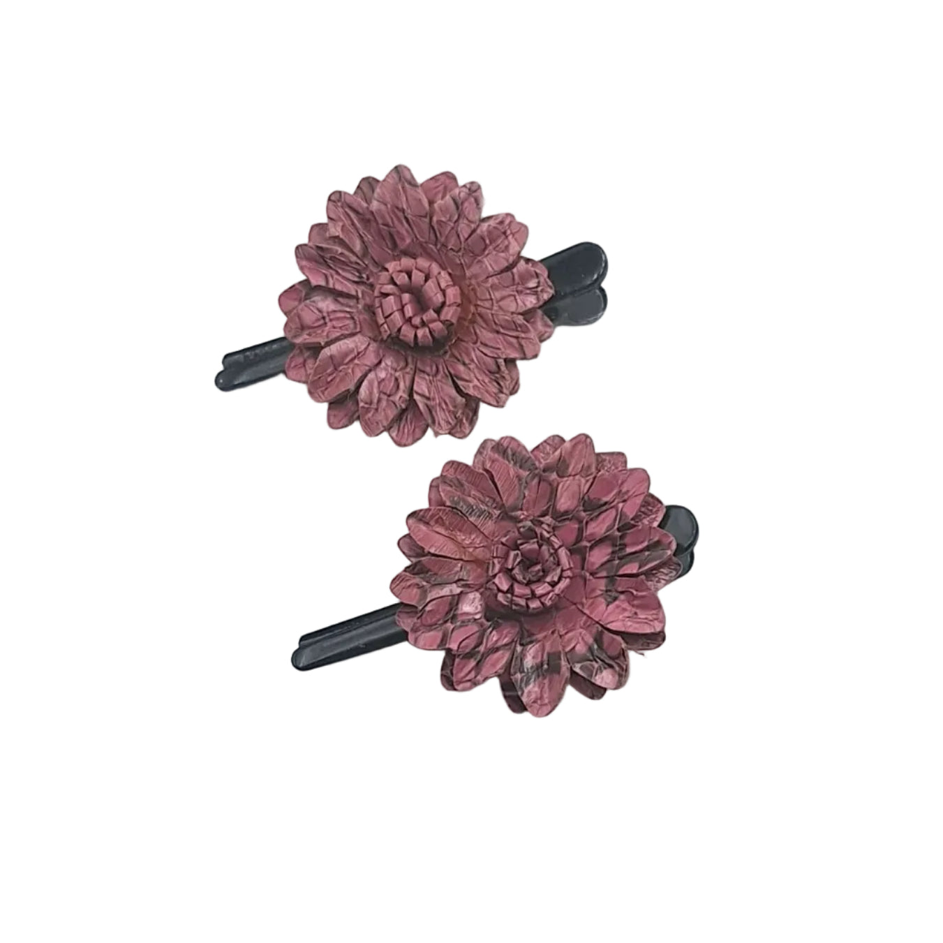 Leather Flower Hair Clips