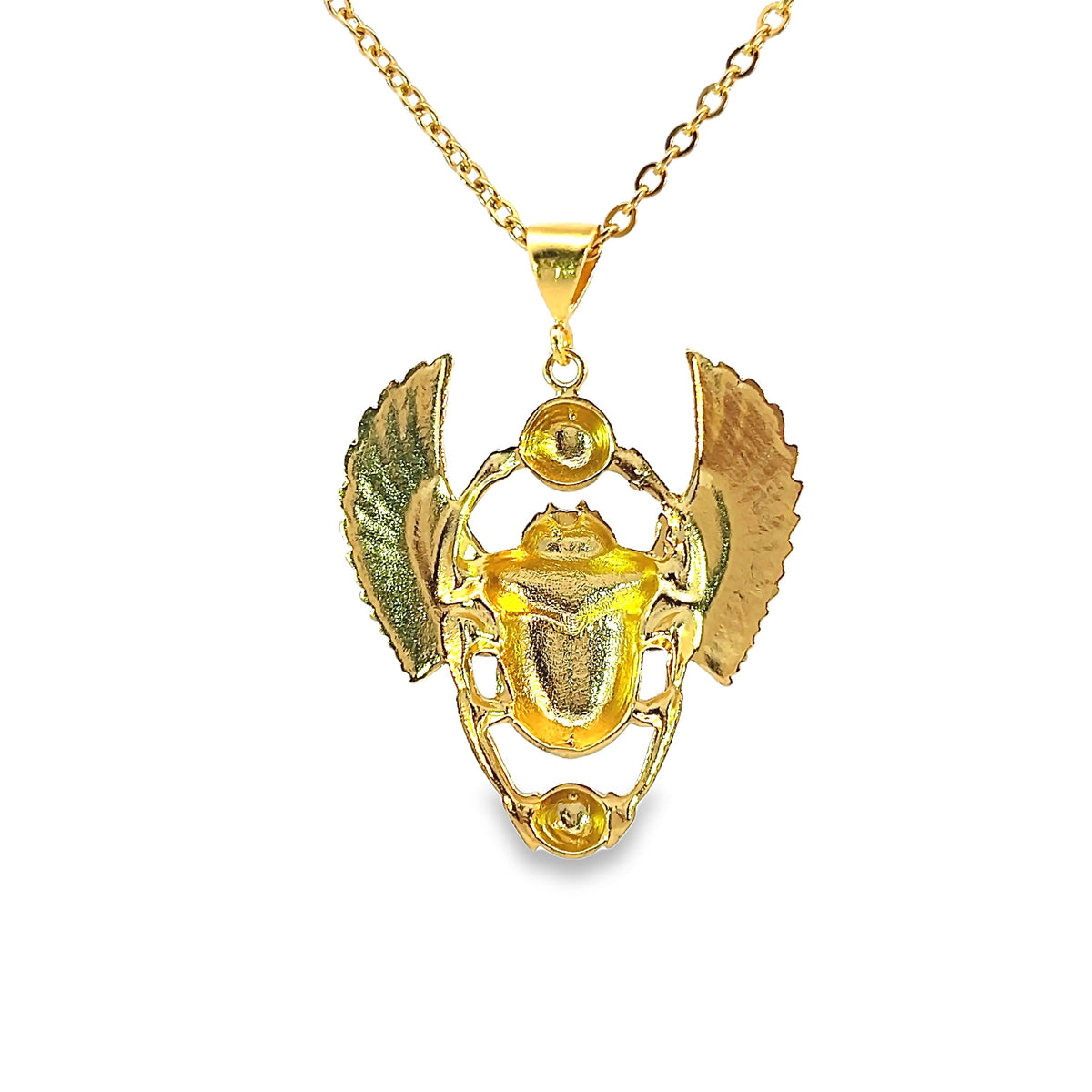 Gold Plated Winged Scarab Charm Necklace