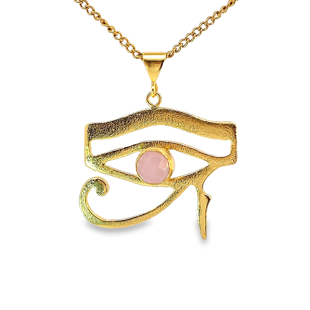Gold Plated Rose Quartz Eye of Horus Charm Necklace