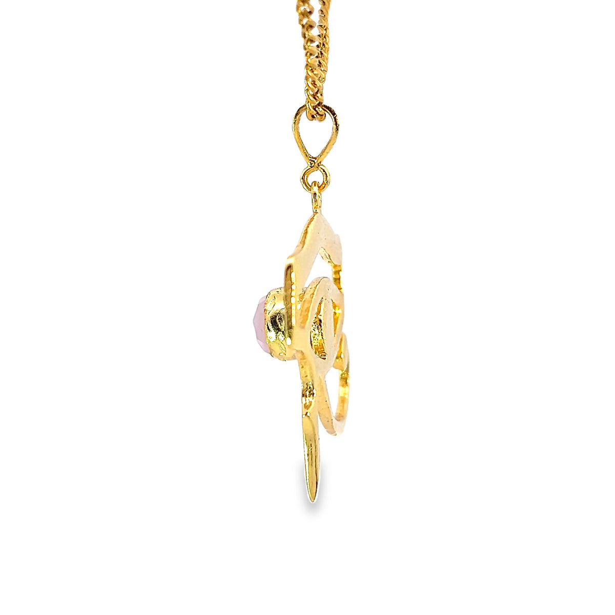 Gold Plated Rose Quartz Eye of Horus Charm Necklace